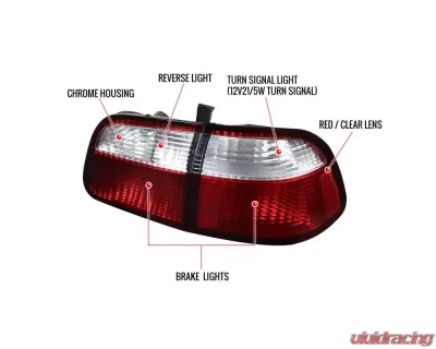 Spec-D Taillights (Chrome Housing/Red Clear Lens) Honda Civic 1999-2000 - LT-CV994RPW-RS