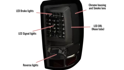 Spec-D LED C Bar Taillights (Chrome Housing/Smoked Lens) Chevrolet | GMC 2000-2006                                     - LT-DEN00GLED-G2-TM - Image 9