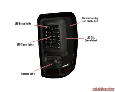 Spec-D LED C Bar Taillights (Chrome Housing/Smoked Lens) Chevrolet | GMC 2000-2006 - LT-DEN00GLED-G2-TM