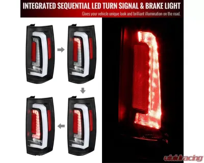 Spec-D LED Sequential Turn Signal Taillights (Matte Black Housing/Clear Lens) Chevrolet Tahoe | Suburban | GMC Yukon 2007-2014 - LT-DEN07JMLED-SQ-RS