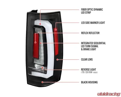Spec-D LED Sequential Turn Signal Taillights (Matte Black Housing/Clear Lens) Chevrolet Tahoe | Suburban | GMC Yukon 2007-2014 - LT-DEN07JMLED-SQ-RS