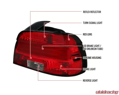 Spec-D LED Taillights (Chrome Housing/Red Clear Lens) BMW E39 5-Series 2001-2003 - LT-E3901RLED-TM