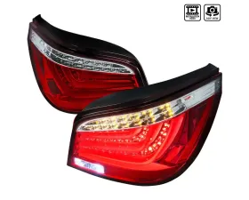 Spec-D LED Taillights (Chrome Housing/Red Clear Lens) BMW E60 5-Series Sedan 2004-2007