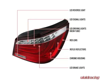 Spec-D LED Taillights (Chrome Housing/Red Clear Lens) BMW E60 5-Series Sedan 2004-2007 - LT-E6004RLED-TM