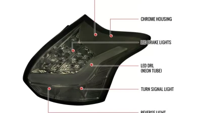 Spec-D LED Taillights (Chrome Housing/Smoked Lens) Ford Focus 2012-2014                                     - LT-FOC125GLED-TM - Image 9