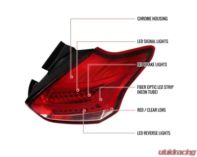 Spec-D LED Taillights (Chrome Housing/Red Lens) Ford Focus Hatchback 2015-2019 - LT-FOC155RLED-TM