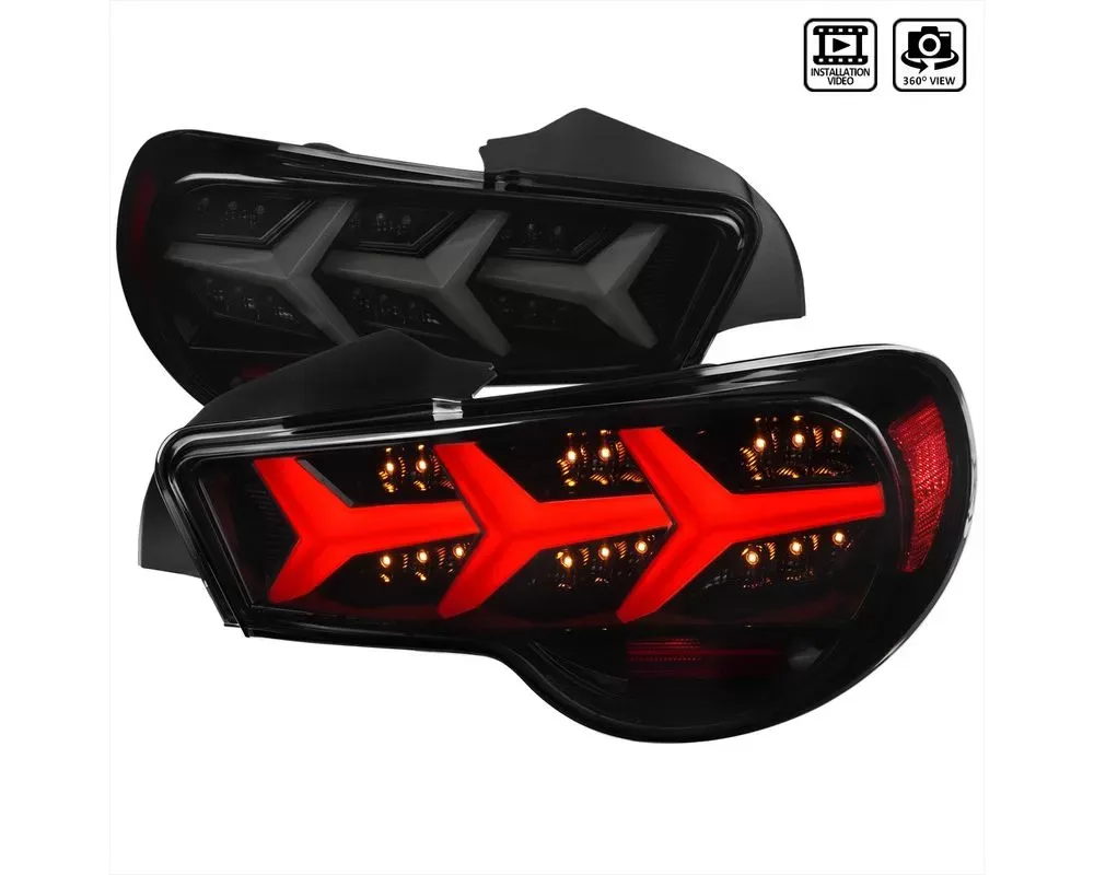 Spec-D Lambo Style Sequential LED Taillights (Glossy Black Housing/Smoke Lens) Scion | Subaru 2013-2016 - LT-FRS12BBLED-LB-TM