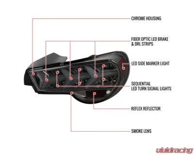 Spec-D Lambo Style Sequential LED Taillights (Chrome Housing/Smoked Lens) Scion FR-S | Subaru BRZ 2013-2016 - LT-FRS12GLED-LB-TM