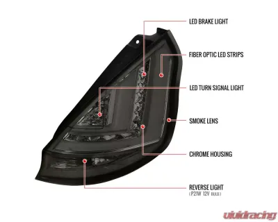 Spec-D LED Bars Taillights (Chrome Housing/Smoke Lens) Ford Fiesta Hatchback 2014-2019 - LT-FST145GLED-TM