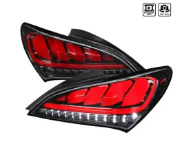 Spec-D Red Bars Sequential LED Taillights (Jet Black Housing/Clear Lens) Hyundai Genesis Coupe 2010-2016