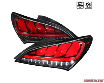 Spec-D Red Bars Sequential LED Taillights (Jet Black Housing/Clear Lens) Hyundai Genesis Coupe 2010-2016 - LT-GENS210BKLED-TM