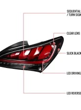 Spec-D Red Bars Sequential LED Taillights (Jet Black Housing/Clear Lens) Hyundai Genesis Coupe 2010-2016                                     - LT-GENS210BKLED-TM - Image 8