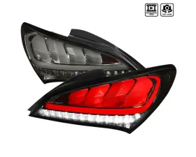 Spec-D White Bars Sequential LED Taillights (Chrome Housing/Smoke Lens) Hyundai Genesis Coupe 2010-2016