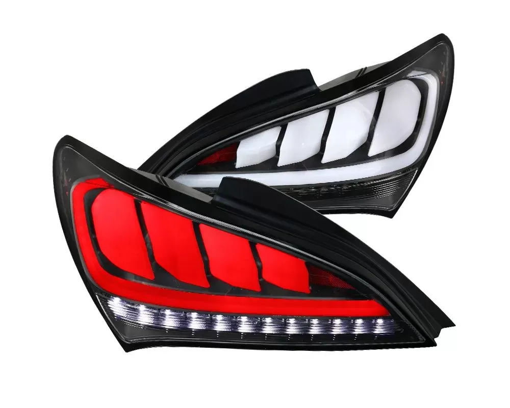 Spec-D White Bars Sequential LED Taillights (Matte Black Housing/Clear Lens) Hyundai Genesis Coupe 2010-2016 - LT-GENS210JMLED-TM