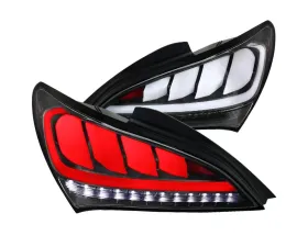 Spec-D White Bars Sequential LED Taillights (Matte Black Housing/Clear Lens) Hyundai Genesis Coupe 2010-2016