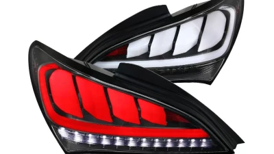 Spec-D White Bar Sequential LED Taillights (Matte Black Housing/Clear Lens) Hyundai Genesis Coupe 2010-2016                                     - LT-GENS210JMLED-TM - Image 10