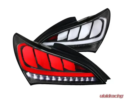 Spec-D White Bar Sequential LED Taillights (Matte Black Housing/Clear Lens) Hyundai Genesis Coupe 2010-2016 - LT-GENS210JMLED-TM