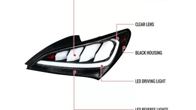 Spec-D White Bar Sequential LED Taillights (Matte Black Housing/Clear Lens) Hyundai Genesis Coupe 2010-2016                                     - LT-GENS210JMLED-TM - Image 8