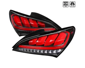 Spec-D Red Bars Sequential LED Taillights (Satin Black Housing/Clear Lens) Hyundai Genesis Coupe 2010-2016