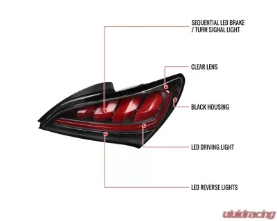 Spec-D Red Bar Sequential LED Taillights (Satin Black Housing/Clear Lens) Hyundai Genesis Coupe 2010-2016 - LT-GENS210JRLED-TM