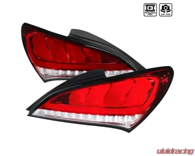 Spec-D White Bar Sequential LED Taillights (Chrome Housing/Red Lens) Hyundai Genesis Coupe 2010-2016 - LT-GENS210RLED-TM
