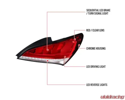 Spec-D White Bar Sequential LED Taillights (Chrome Housing/Red Lens) Hyundai Genesis Coupe 2010-2016 - LT-GENS210RLED-TM