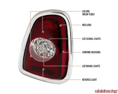 Spec-D LED Taillights (Chrome Housing/Red Lens) Mini Cooper | Cooper S 2011-2015 - LT-MINI11RLED-TM