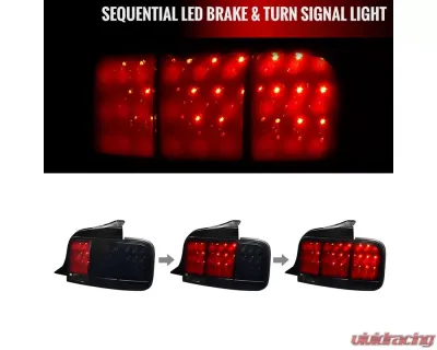 Spec-D Sequential LED Taillights (Glossy Black Housing/Smoked Lens) Ford Mustang 2005-2009 - LT-MST05BBLED-SQ-TM