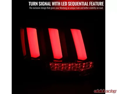 Spec-D Red Marker Sequential LED Taillights (Glossy Black Housing/Smoke Lens) Ford Mustang 1999-2004 - LT-MST99B2LED-SQ-TM