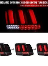 Spec-D Red Marker Sequential LED Taillights (Glossy Black Housing/Smoke Lens) Ford Mustang 1999-2004                                     - LT-MST99B2LED-SQ-TM - Image 3
