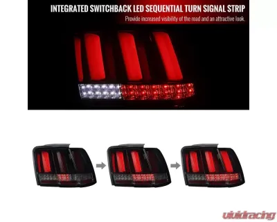 Spec-D Red Marker Sequential LED Taillights (Glossy Black Housing/Smoke Lens) Ford Mustang 1999-2004 - LT-MST99B2LED-SQ-TM