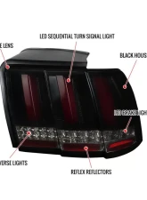 Spec-D Red Marker Sequential LED Taillights (Glossy Black Housing/Smoke Lens) Ford Mustang 1999-2004                                     - LT-MST99B2LED-SQ-TM - Image 10