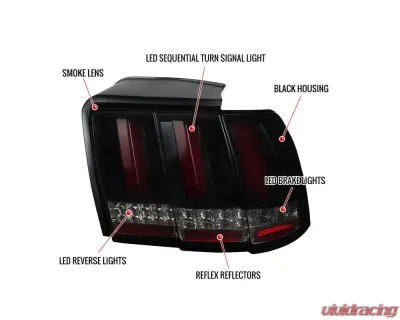 Spec-D Red Marker Sequential LED Taillights (Glossy Black Housing/Smoke Lens) Ford Mustang 1999-2004 - LT-MST99B2LED-SQ-TM