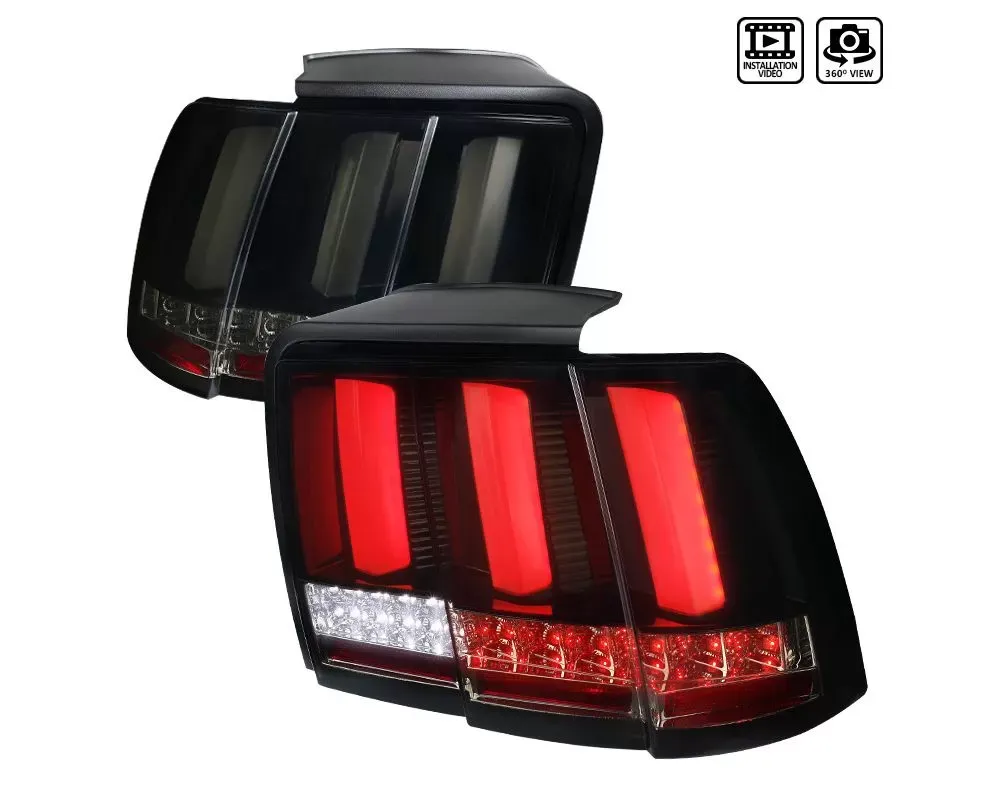 Spec-D Sequential LED Taillights (Glossy Black Housing/Smoke Lens) Ford Mustang 1999-2004 - LT-MST99BBLED-SQ-TM