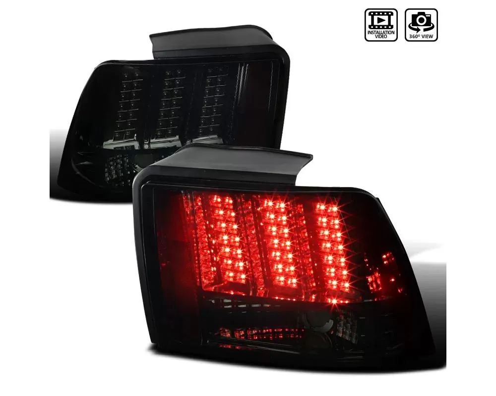 Spec-D Sequential LED Taillights - RS (Chrome Housing/Smoke Lens) Ford Mustang 1999-2004 - LT-MST99GLED-SQ-RS