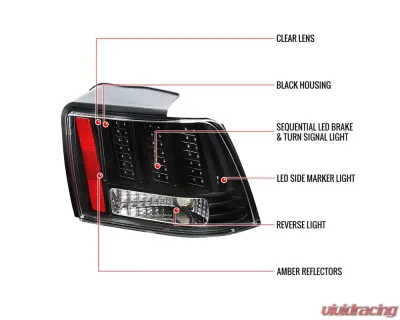 Spec-D Sequential LED Taillights - RS (Matte Black Housing/Clear Lens) Ford Mustang 1999-2004 - LT-MST99JMLED-SQ-RS