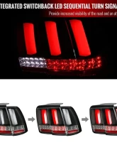 Spec-D Sequential LED Taillights (Matte Black Housing/Clear Lens) Ford Mustang 1999-2004                                     - LT-MST99JMLED-SQ-TM - Image 3
