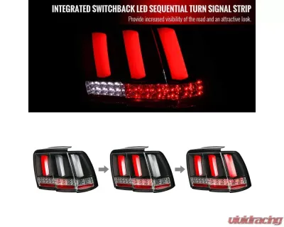 Spec-D Sequential LED Taillights (Matte Black Housing/Clear Lens) Ford Mustang 1999-2004 - LT-MST99JMLED-SQ-TM