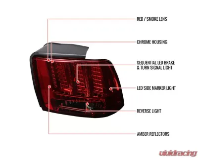 Spec-D Sequential LED Taillights - RS (Chrome Housing/Red Smoke Lens) Ford Mustang 1999-2004 - LT-MST99RGLED-SQ-RS