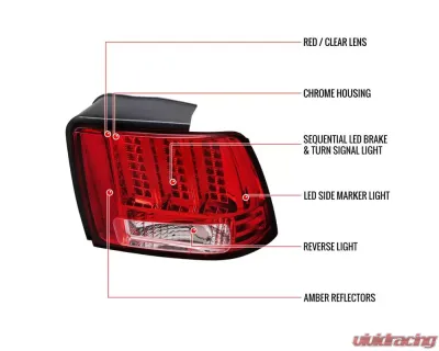 Spec-D Sequential LED Taillights - RS (Chrome Housing/Red Lens) Ford Mustang 1999-2004 - LT-MST99RLED-SQ-RS