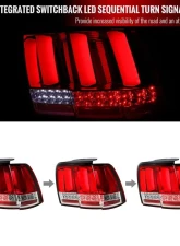 Spec-D Sequential LED Taillights (Chrome Housing/Red Lens) Ford Mustang 1999-2004                                     - LT-MST99RLED-SQ-TM - Image 3