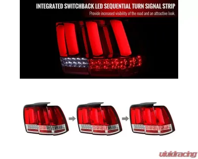 Spec-D Sequential LED Taillights (Chrome Housing/Red Lens) Ford Mustang 1999-2004 - LT-MST99RLED-SQ-TM