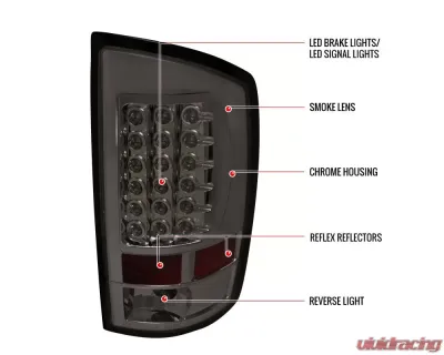 Spec-D LED Taillights (Chrome Housing/Smoked Lens) Dodge Ram 2002-2006 - LT-RAM02GLED-TM