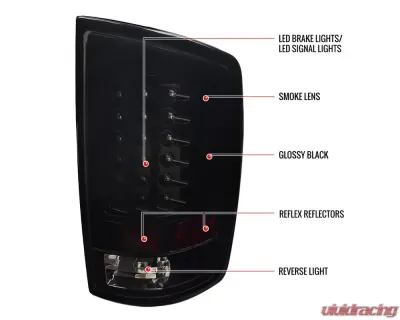 Spec-D LED Taillights (Glossy Black housing/Smoked Lens) Dodge Ram 2007-2009 - LT-RAM07BBLED-TM