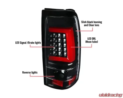 Spec-D LED Taillights - G2 (Jet Black Housing/Clear Lens) Chevrolet Silverado 2003-2007 - LT-SIV03BKLED-G2-TM