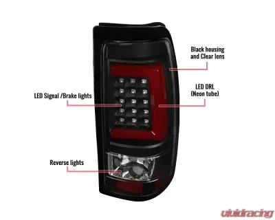 Spec-D Red C Bar LED Taillights - G2 (Black Housing/Clear Lens) Chevrolet Silverado 2003-2007 - LT-SIV03JRLED-G2-TM
