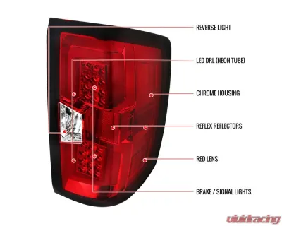 Spec-D LED Taillights (Chrome Housing/Red Lens) Chevrolet Silverado | GMC Sierra 2014-2019 - LT-SIV14RLED-TM