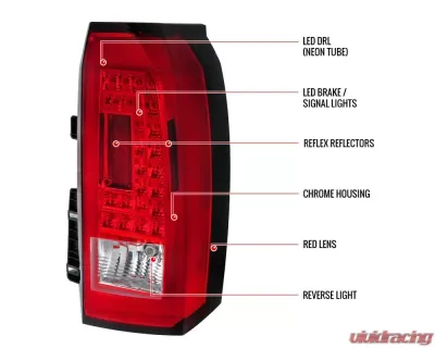 Spec-D LED Taillights (Chrome Housing/Red Lens) Chevrolet Tahoe | Suburban 2015-2020 - LT-TAH15RLED-TM