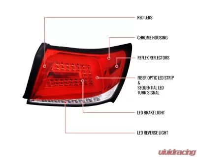 Spec-D LED Bars Sequential Turn Signal Taillights (Chrome Housing/Red Lens) Subaru 2008-2014 - LT-WRX084RLED-SQ-TM