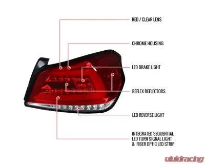 Spec-D Sequential White Bar LED Taillights (Chrome Housing/Red Lens) Subaru WRX | STI 2015-2021 - LT-WRX15RLED-SQ-TM